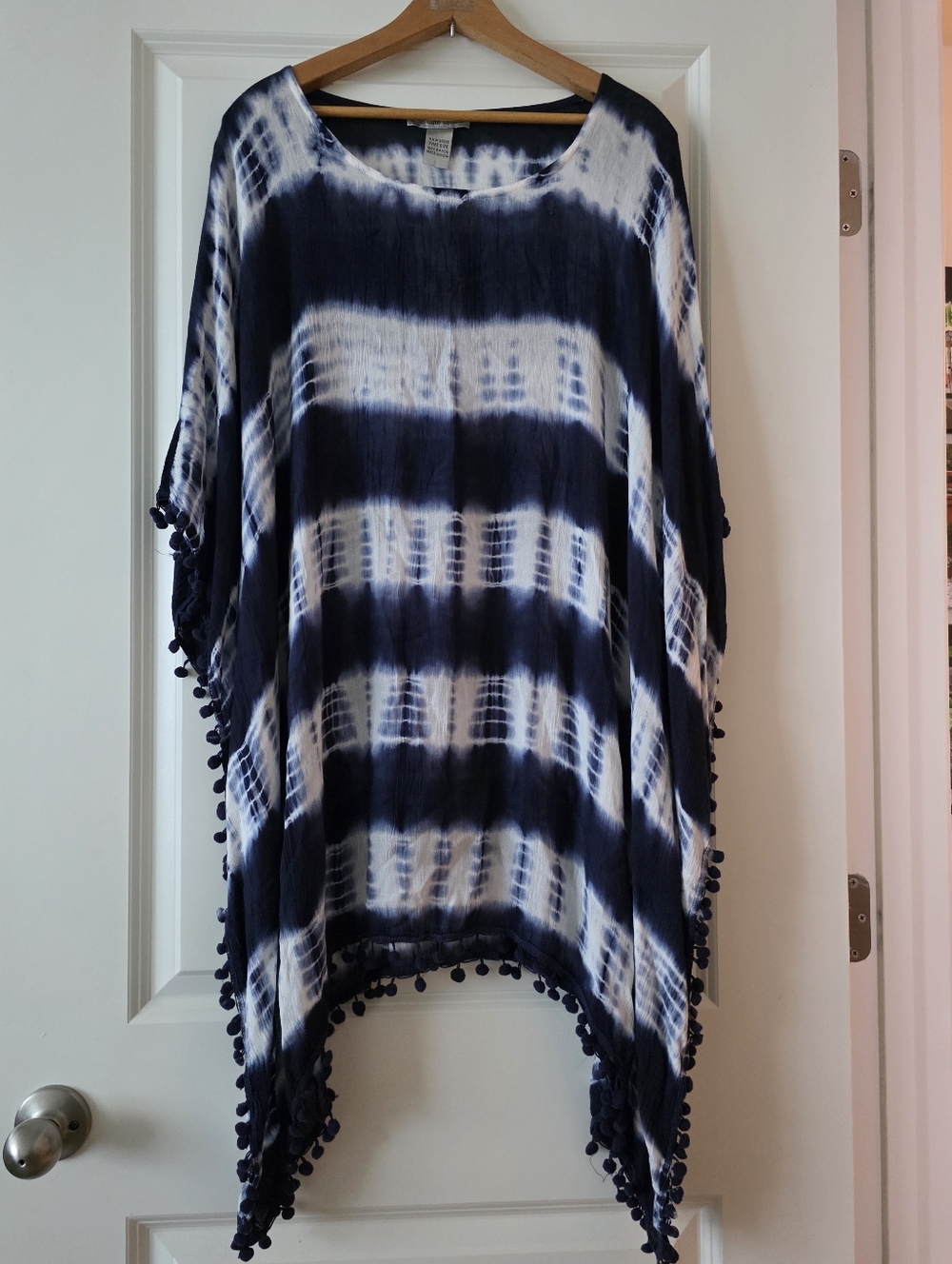 Tie Dye Tassel Boho Cover Up Summer Preppy Festival Coastal Womens One Size Blue